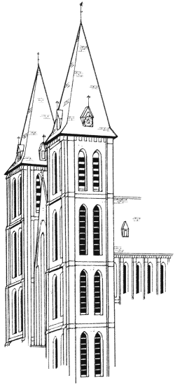 2-clochers-Maredsous-esquisse